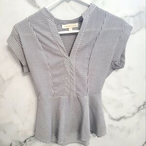 Monteau Navy and White Striped Peplum Top (Size S)